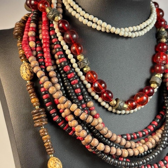 Jewelry - Necklace Lot Vintage Boho Elephant Wood Beads Metal Glass Elegant